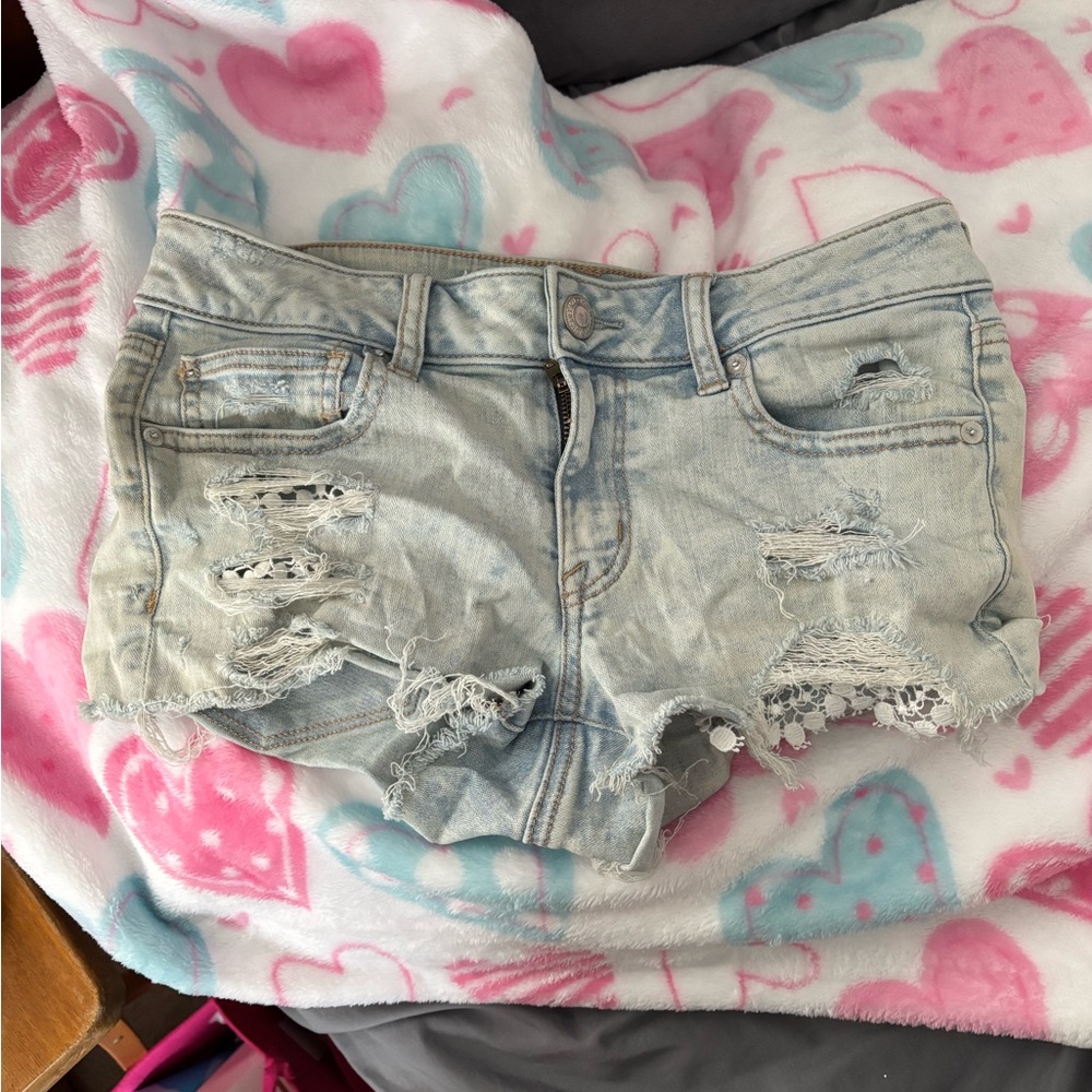 American Eagle Outfitters Light Blue Distressed Jean Shorts